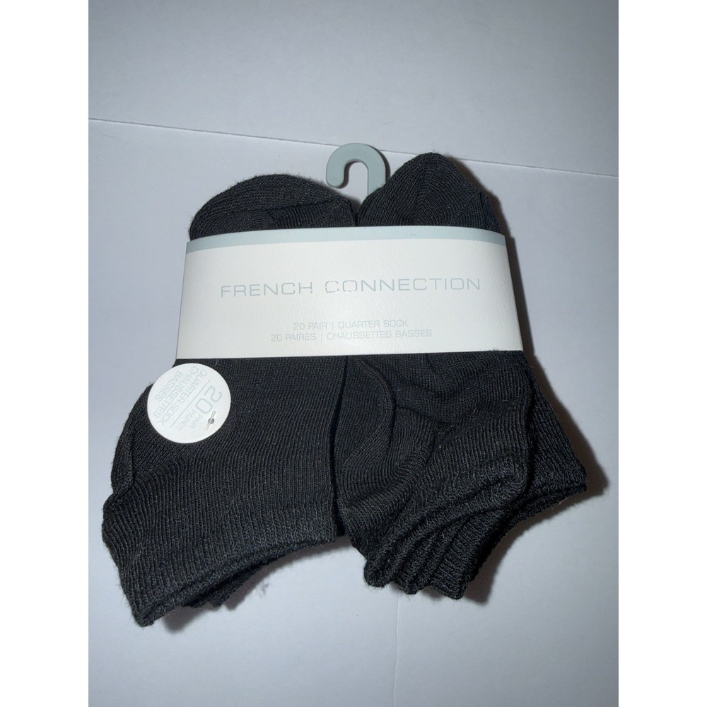 French Connection Kids 20 Pair Quarter Socks US 7–10 Black Moisture Wicking NWT